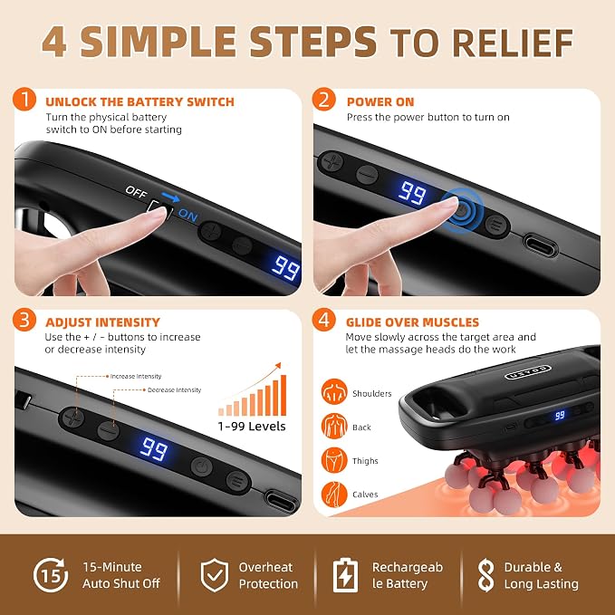 Muscle Massage Gun, Percussion Multiple Head for Shoulder Pain Relief | 20 Head Deep Tissue, 3 Modes & 99 Levels, Quiet, Portable for Back Neck Legs & Arms, Full Body Relaxing Gifts for Mom