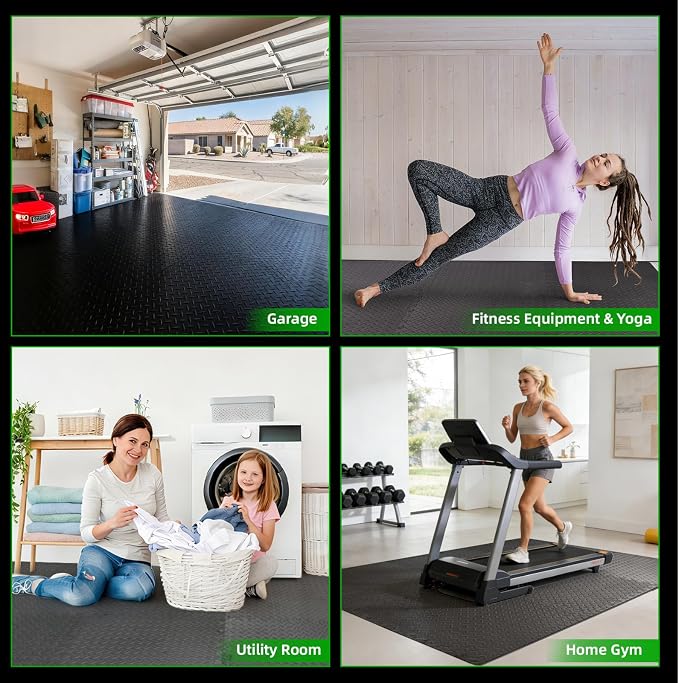 Art3d 12 Pack 24" x 24" EVA Interlocking Exercise Mats, 1/2" Thick Foam Puzzle Flooring for Workout, Gym Equipments, Training Areas, 48 Sq.FT, Black
