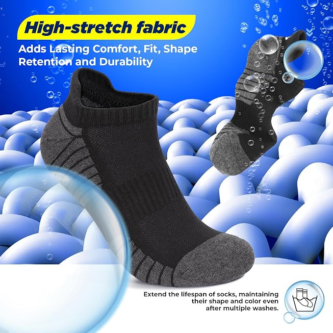 TANSTC Athletic Running Ankle Socks for Men Women, Cushioned Low Cut Sport Tab Socks, 6 Pack