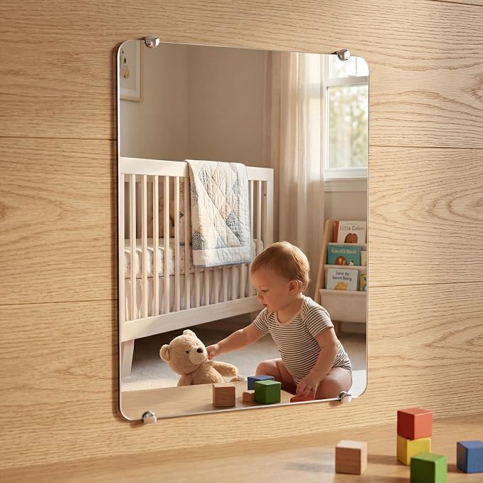 iCAGY Acrylic Mirror for Wall Kids Adults Bedroom Door Closet | Shatterproof, Self-Adhesive, Lightweight, Plastic Mirror Tile Sheet, Reflective, Safe, Plexiglass, 10x12 inch 2 Pcs