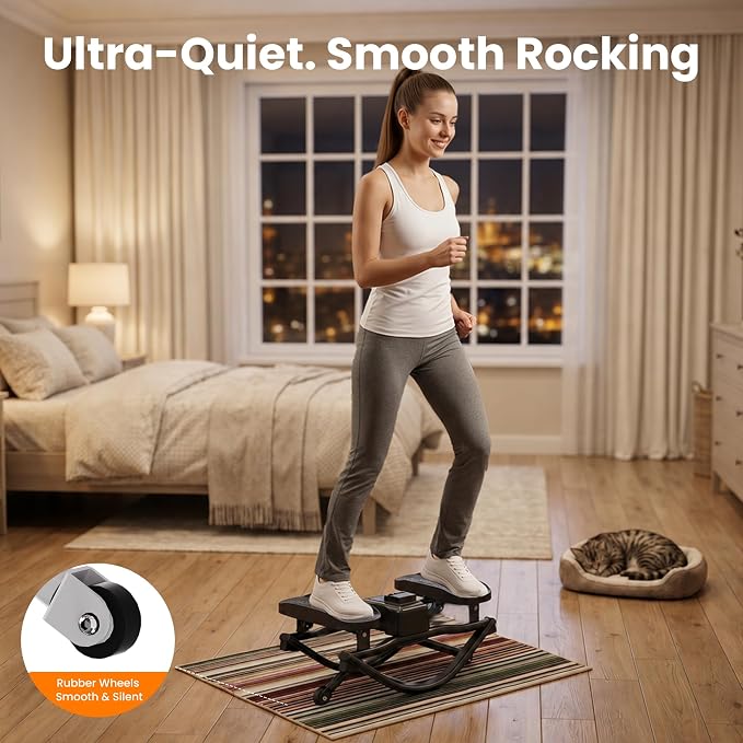 Rock Stepper for Home Exercise, Side-to-Side Mini Stepper with Bands, Low-Impact Cardio for Glutes Legs Core, Quiet LCD Fitness Machine