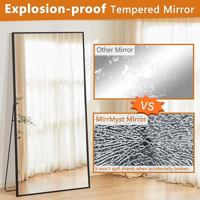 Large Full Length Mirror, 76"x34" Oversized Floor Mirror, Black | Free Standing, Leaning Wall, Hanging, Full Body, for Bedroom Living Room Gym, Tempered Glass, Rectangular