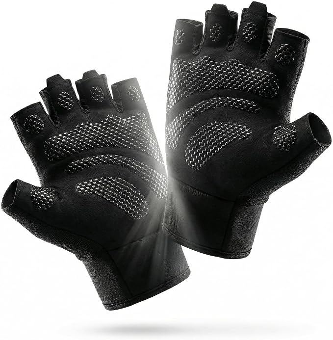 sunnex Weight Lifting Gloves with Extended Wrist Support - High-Grip Silicone Padded Gym Gloves for Men & Women, Breathable Fingerless Workout Gloves for Pull Ups, Training & Powerlifting (Black)