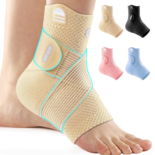 ZOELION Ankle Brace Compression Support with Removable Fishnet Strap, 3D Knit Plantar Fasciitis Relief Achilles Tendonitis Brace, Ankle Compression Sleeve for Pain Relief & Injury Healing, Beige/XL