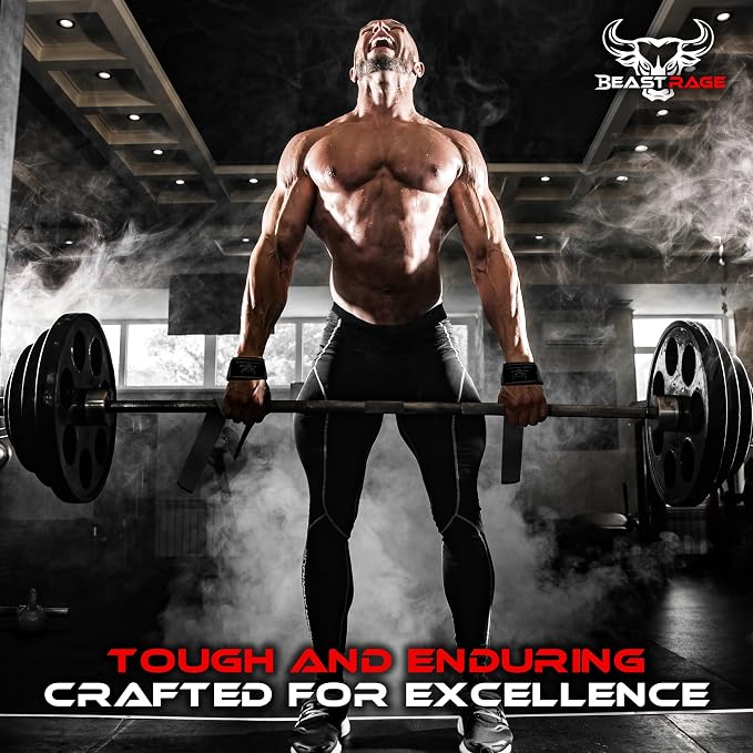 BEAST RAGE Lifting Wrist Straps for Weightlifting, Straps Gym Grip Power Workouts Lifting Straps Padded Neoprene & Premium Cotton Men Women, Deadlift Bodybuilding Exercise Lifting Straps