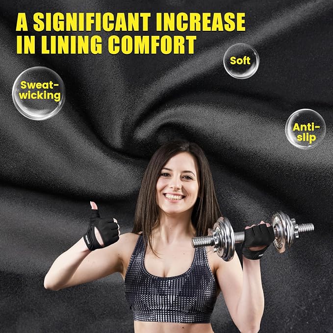 HOZMOZ Ventilated Weight Lifting Gloves, Thick Padded Workout Gym Gloves with Full Palm Protection & Grip & Shock Absorption for Women & Men's Fitness Exercise Training