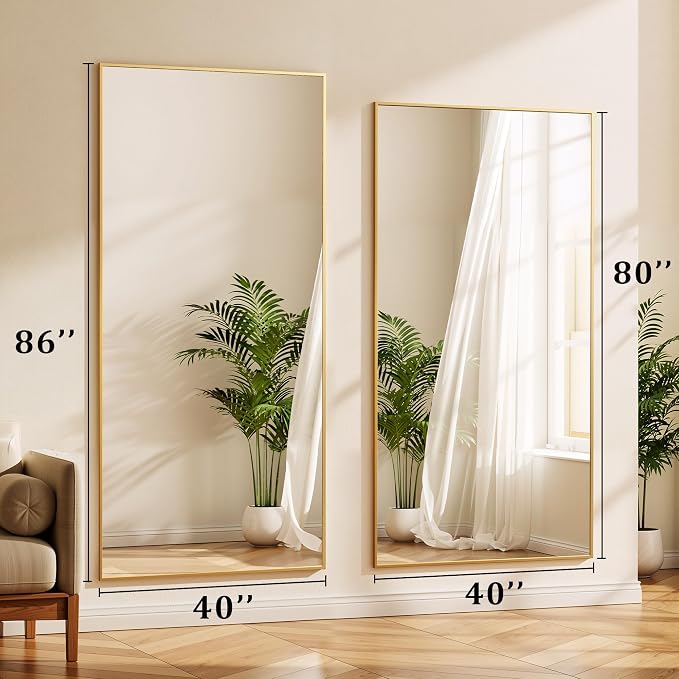 BEAUTYPEAK 80"x40" Rectangle Full Body Floor Mirrors, Full Length Mirror | Hanging or Leaning, Aluminum Alloy Frame Wall Mirror for Bedroom, Dressing Room, Gold