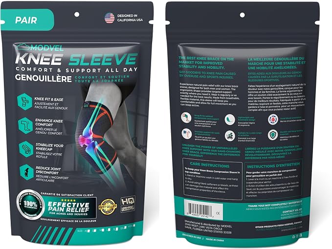 Modvel Compression Knee Brace for Women & Men - 2 Pack Knee Brace for Women Running Knee Pain, Knee Support Compression Sleeve, Workout Sports Knee Braces for Meniscus Tear ACL & Arthritis Pain Relief