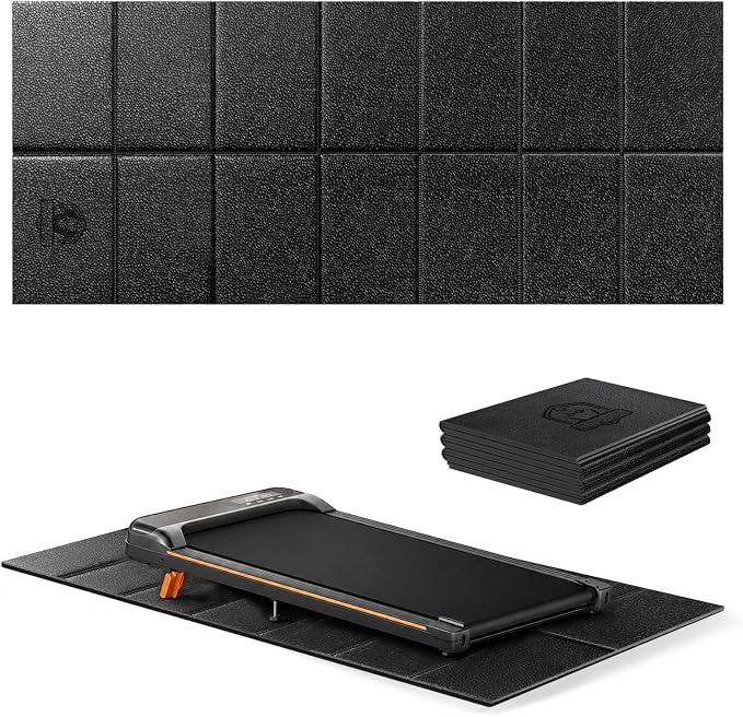 HAPBEAR Treadmill Mat, 55"x24"/68"x24"/79"x35.5" Non-Slip Foldable Exercise Equipment Mat for Walking Pad, Weight Bench, Noise Reducing Shock Absorbing Floor Protector for Home Gym, Carpet & Hardwood Floors