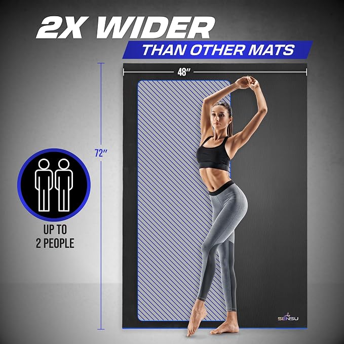 Sensu Large Exercise Mat – Extra Thick Non-Slip Workout Mat for Home Gym, Durable Shoe-Friendly Fitness Mat for Strength Training, Stretching, Cardio, and Balance Workouts (Multiple Sizes)