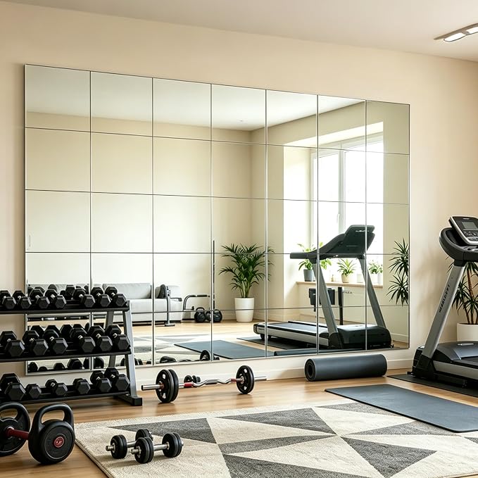 4-piece Glass Full Length Wall Mirror Tiles, 12 x 12 Inch Self-Adhesive Frameless Small Mirror Brick, Suitable for Home Gyms, Bedrooms, Doors, and Bathroom Glass Mirrors (4Pcs 12 * 12)