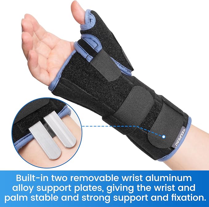Velpeau Carpal Tunnel Wrist Brace with Thumb Stabilizer Night Support, Completely Stabilizes Wrist Thumb Joint, Pain Relief for Tendonitis, De Quervain's Tenosynovitis, Arthritis (Reg, Right Hand, M)