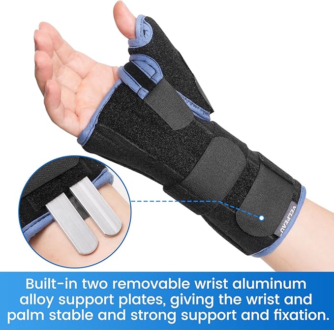 Velpeau Carpal Tunnel Wrist Brace with Thumb Stabilizer Night Support, Completely Stabilizes Wrist Thumb Joint, Pain Relief for Tendonitis, De Quervain's Tenosynovitis, Arthritis (Reg, Left Hand-L)