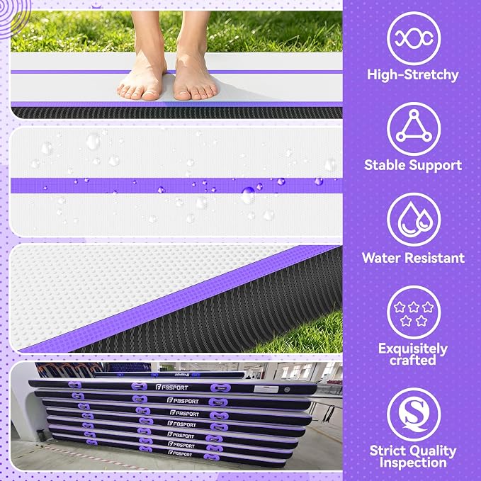 FBSPORT 6.6ft/10ft/13ft/16ft/20ft Inflatable Air Gymnastics Training Mat | 4/6/8 inches Thickness Inflatable Mat, with Electric Pump, Suitable for Home Training/Cheerleading/Yoga/Water