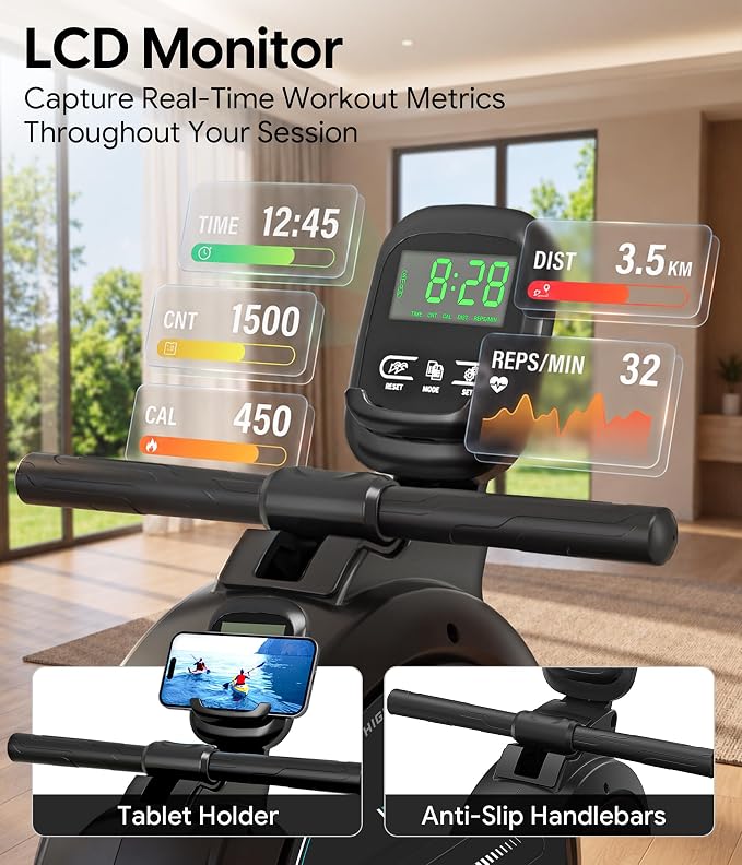 Wenoker Rowing Machine for Home, Magnetic Rower Machine, 350 LB Weight Capacity, 16-Level Silent Resistance Row Machine for Gym Exercise
