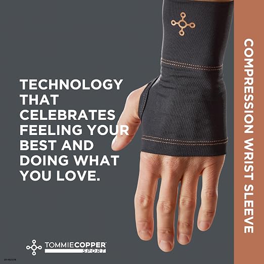 Tommie Copper Wrist Compression Sleeve, 15-20 mmHg (L/XL, Black) | 15-20 mmHg | 4D Stretch | Copper Znergy | Non-Slip Fit