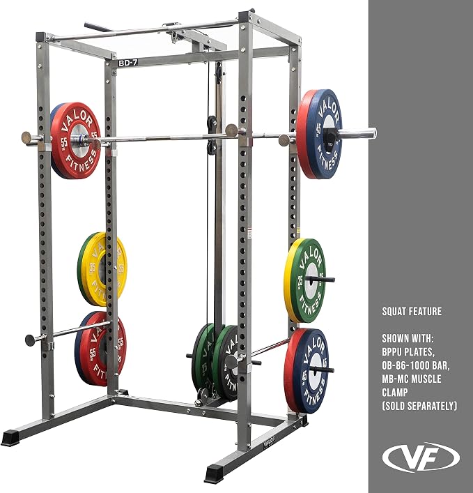Valor Fitness Power Rack - Squat Rack and Bench Press Power Cage with LAT Pulldown Attachment 2" x 2" Frame - Workout Rack Bundle Options for Complete Weightlifting Home Gym