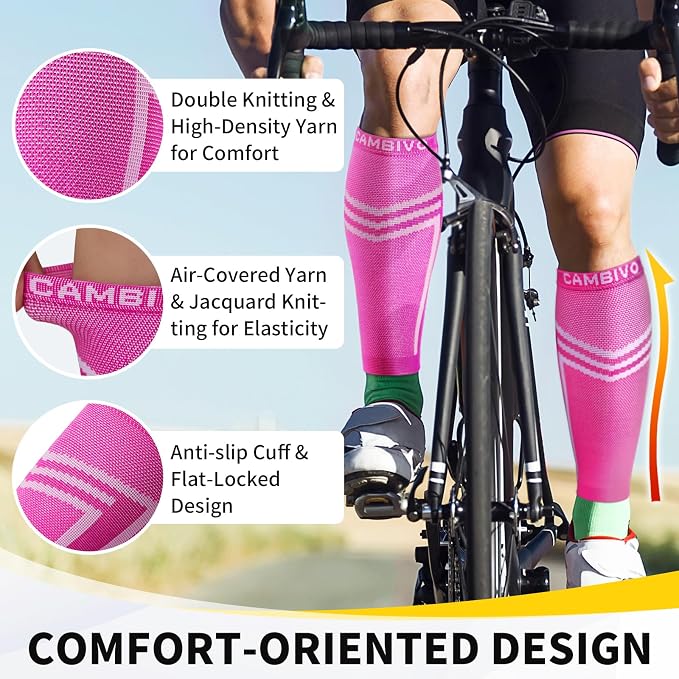 CAMBIVO Calf Compression Sleeve for Men Women Footless | Graduated Compression, Shin Splint Relief, Moisture Wicking, Running Standing Travel, 4D Knit Anti-Slip, Varicose Veins