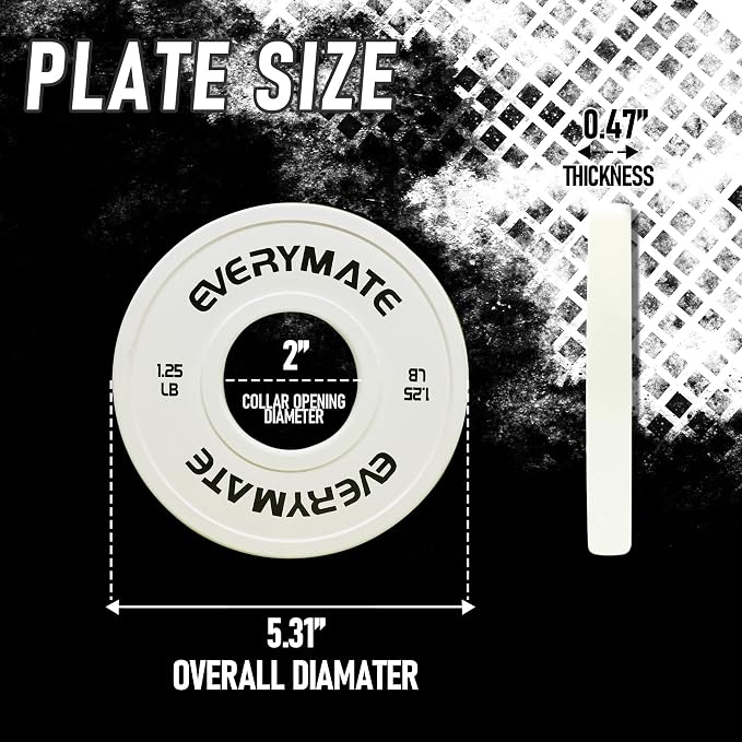 EVERYMATE Change Weight Plates 1.25LB 2.5LB 5LB Set Fractional Plate Olympic Bumper Plates for Cross Training Bumper Weight Plates Steel Insert Strength Training Weight Plates