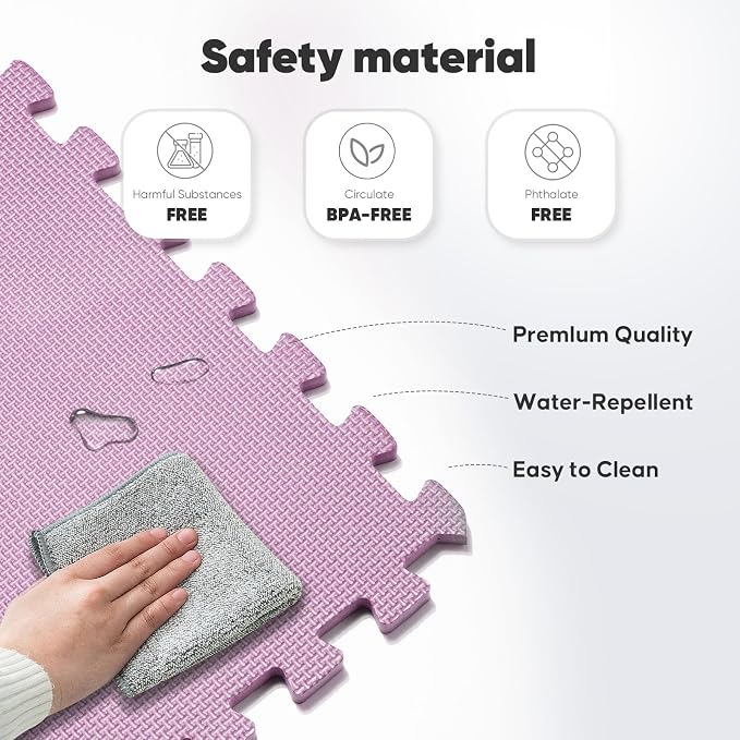 32 Pack 128 sqft Home Gym Mat, Puzzle Exercise Mat, EVA Interlocking Foam Floor Tiles for Home Workout Equipment and Kids' Play Areas - Blue, 24 in x 24 in x ½ in - (Pink, 32 Pack(128 SQ FT))