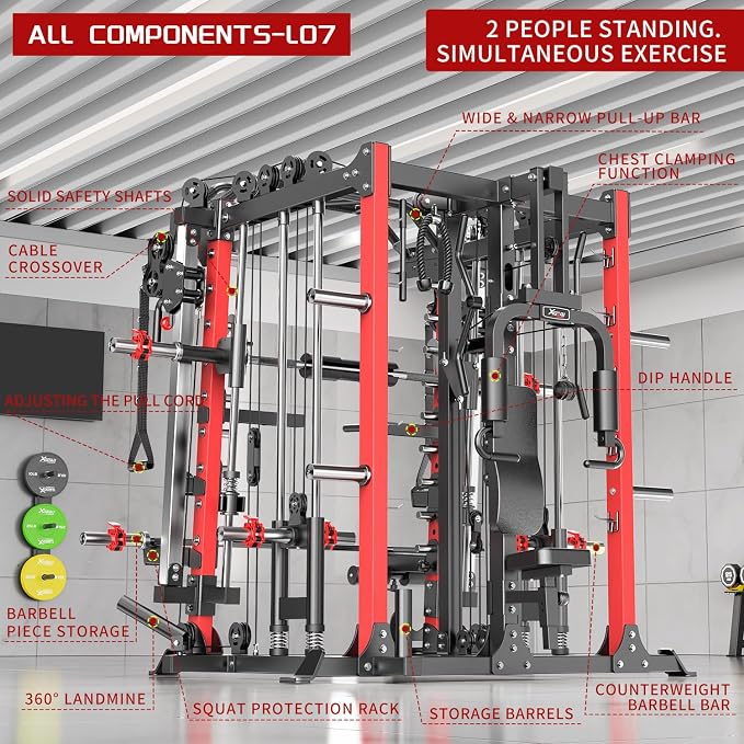 Multi-Purpose Squat Rack,Smith Machine Weight Rack Set with Cable Crossover System, Home Gym Power Racks, Power Racks and Packages