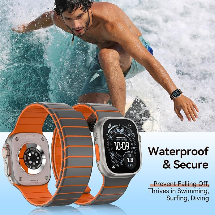 X-it Magnetic Watch Band for Apple Watch Ultra 49mm, 46mm/45mm/44mm, Silicone Sport Strap with Strong Magnet for Men and Women, Compatible with Apple Watch Series 11/10/9/8/7/6/5/4/3/2/1 and SE
