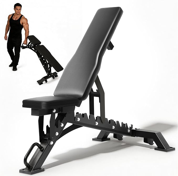 Adjustable Weight Bench, 1200LB Heavy-Duty Capacity Workout Bench with 50mm x70mm Thickened Steel Frame, Adjustment Incline Bench for Home, Gym & Professional Competition,2.1" Thickened Pad, Dual-Track Silent Wheels