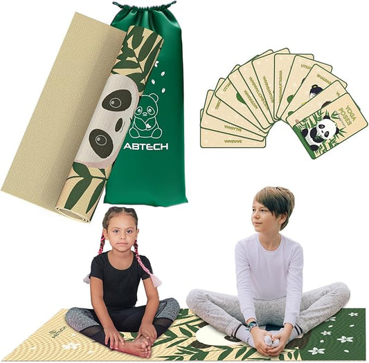 Kids Yoga Mat Set - Comfortable Dinosaur Kid Yoga Mat Boy with 12 Yoga Cards, Storage Bag, Beige Play Mat Thick for Gymnastics Mat, Exercise Mat, No-Toxic and Non-Slip for Ages 3-12