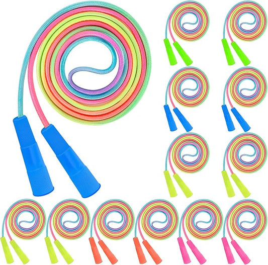 12 Pack Jump Rope, 7.55FT Nylon Skipping Rope for Kids School Activities | Adjustable Length, Gradient Skipping Rope, Plastic Handle Jump Rope, Playground Games, Party Favor, Home Exercise