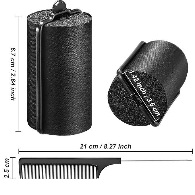 Syhood 18 Pcs Satin Rollers for Black Hair Foam Sponge Rollers Black Satin Wrapped Hair Curlers for Hairdressing Styling(1.42 Inch)