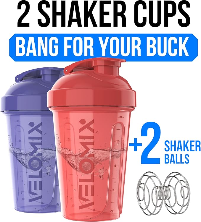 VELOMIX 2 Pack 20oz Protein Shaker Bottle for Protein Mixes, Blush Storm | 2x Wire Whisk, Leak Proof Shaker Cups for Protein Shakes, Stackable, Dishwasher Safe, BPA Free, Pre Workout and Fitness Ready