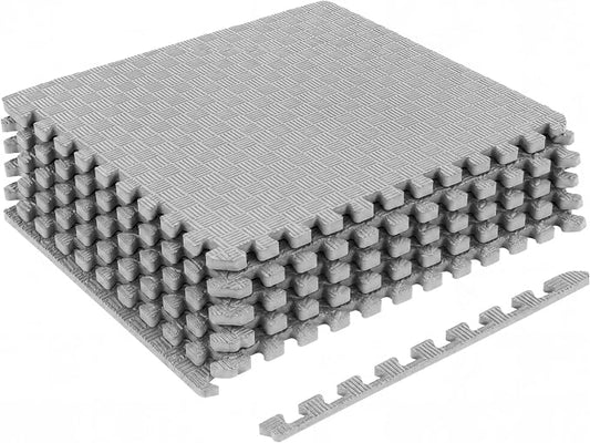HulkFit Puzzle Exercise Mat, 1 Inch EVA Interlocking Foam Floor Tiles Workout Mat for Home Gym Equipment, MMA, Gymnastics, Shock-Absorbing Workout Mat for Garage Flooring and Apartments, 6 Tiles