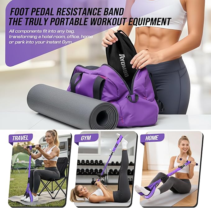 Upgrade Pedal Resistance Band with Handle, Adjustable Tube Foot Pedal Device Puller Exercise Bands, for Abs Arm Leg Waist Workout, Core Pilates, Sit Up Fitness Equipment for Full Body Training