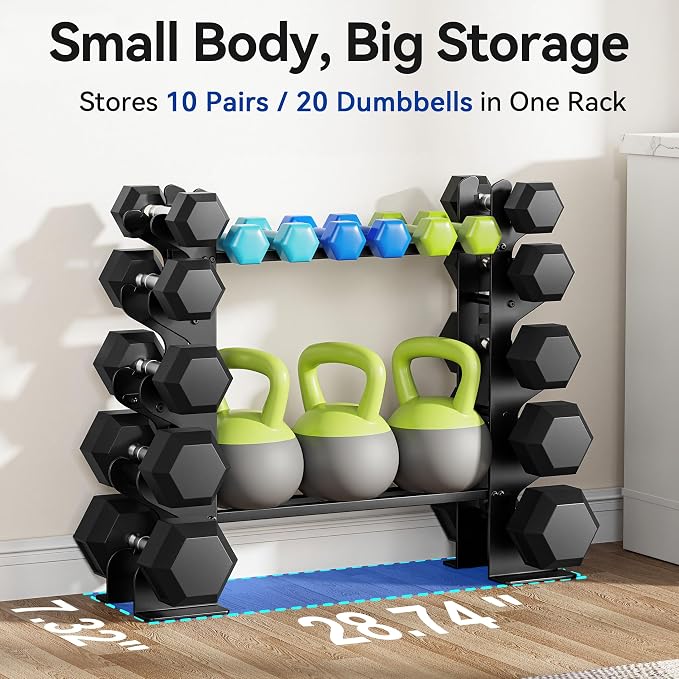 Dumbbell Rack Stand for Home Gym: Rack Only Holder for Dumbbells, Free Weights, 400LB Capacity Heavy-Duty Compact Storage Organizer