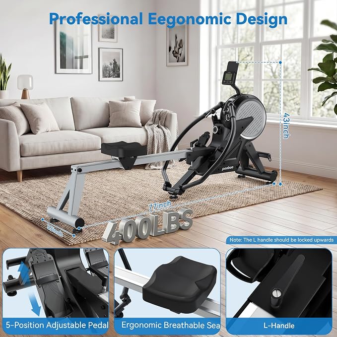 pooboo Magnetic Rowing Machines Rower Foldable with 16 Level Resistance Indoor Rower Machines with Digital Monitor & Transport Wheels for Home Use