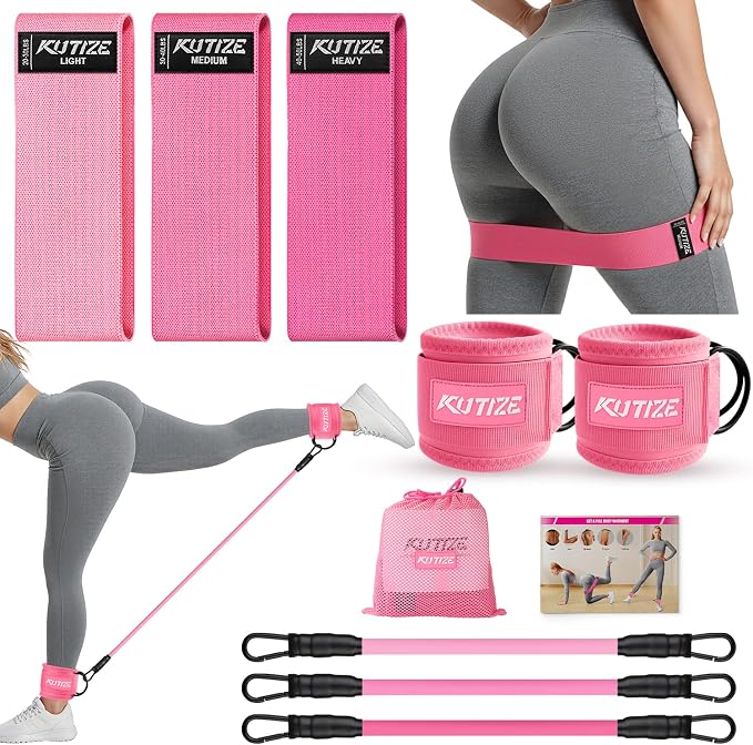 KUTIZE Ankle Resistance Bands with Cuffs & Fabric Resistance Bands Set - Legs & Glutes Workout Equipment for Women & Men, Home Gym Heavy Exercise Bands for Hip, Yoga, Strength Training, Rehab, Pilates