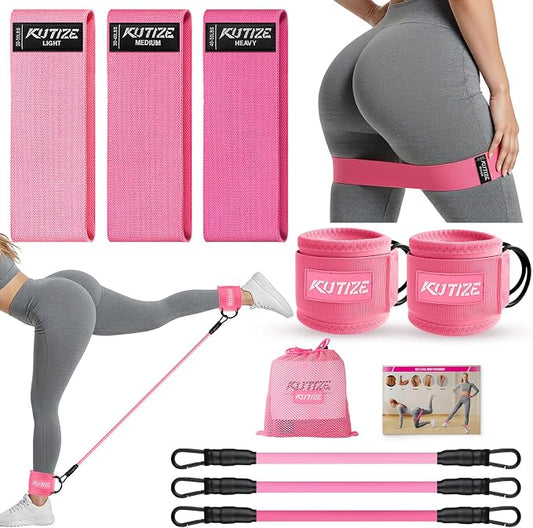 KUTIZE Ankle Resistance Bands with Cuffs & Fabric Resistance Bands Set - Legs & Glutes Workout Equipment for Women & Men, Home Gym Heavy Exercise Bands for Hip, Yoga, Strength Training, Rehab, Pilates