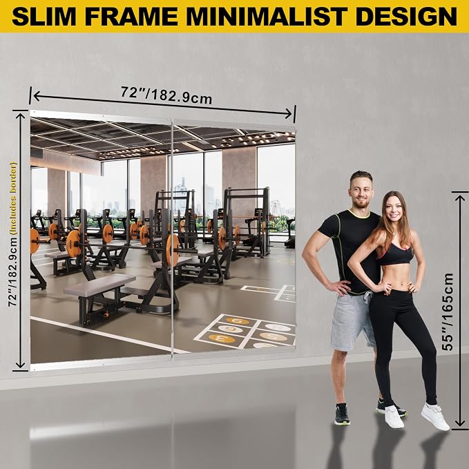 Home Gym Mirrors for Wall, 2 Pack 36" x 72" Large Frameless Full Length Glass Panels for Garage Gym, Workout Room, Dance Studio, Silver