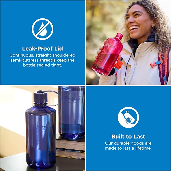 Nalgene 32 oz Narrow Mouth Water Bottle, Denim | BPA-Free, Durable & Lightweight, Leak Proof, Dishwasher Safe, Large Reusable Plastic Bottle for Hiking, Gym, Work & Travel