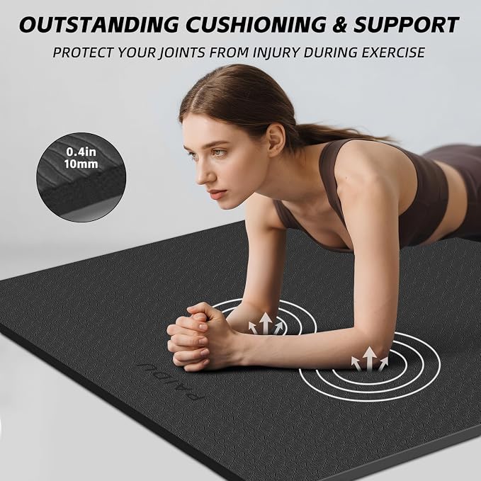 PAIDU Extra Long Wide Yoga Mat, （10mm） Thick Non-Slip Exercise Mat 76"x33" | large mat, ideal for yoga, Pilates & home gym, with non-slip grip & cushioning for all exercises.