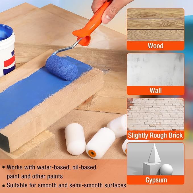 ValueMax 8PCS 2.5" Small Paint Roller Kit, Mini Paint Roller | Includes Foam & Microfiber Paint Roller Covers, Paint Tray and Roller Frame, For Painting Cabinets, Doors, Craft Work