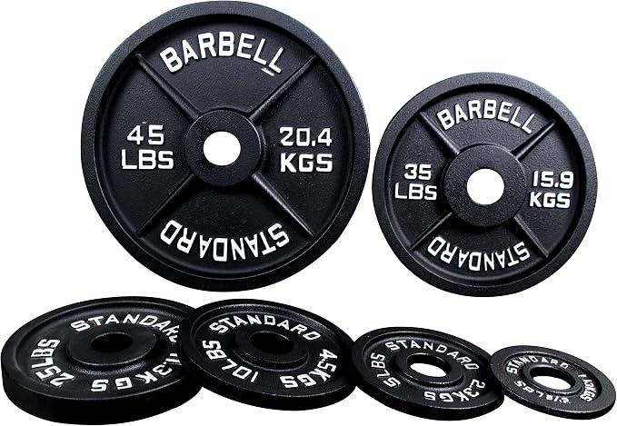 Signature Fitness Olympic 2-Inch Cast Iron Plate Weight Plate for Strength Training and Weightlifting, Multiple Sizes