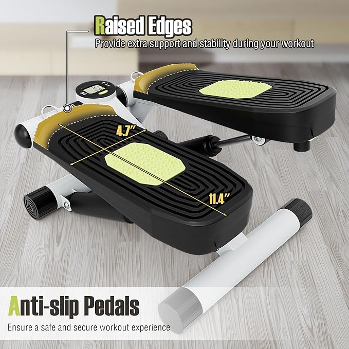 Goplus Steppers for Exercise at Home, Intensity Adjustable Hydraulic Mini Stepper w/Resistance Bands & LCD Monitor, Quiet & Portable Small Cardio Exercise Machine for Home Office or Under Desk