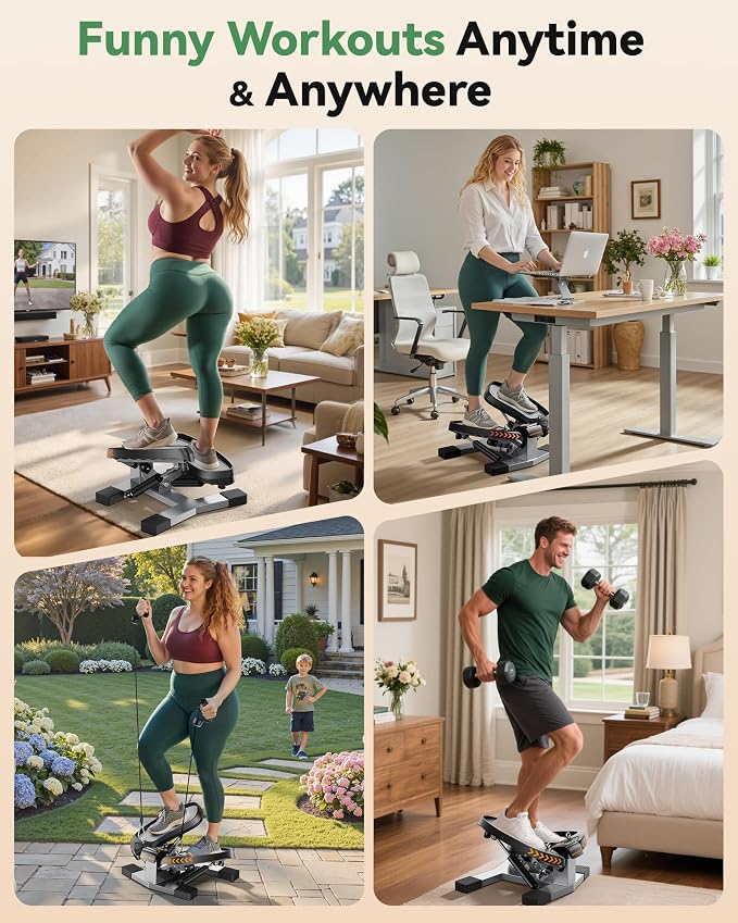 SPORTSROYALS Stair Stepper,Twist/Mini Stepper for Exercise at Home,Step Machine with Resistance Bands for Full Body Workout, 350lbs+ Capacity