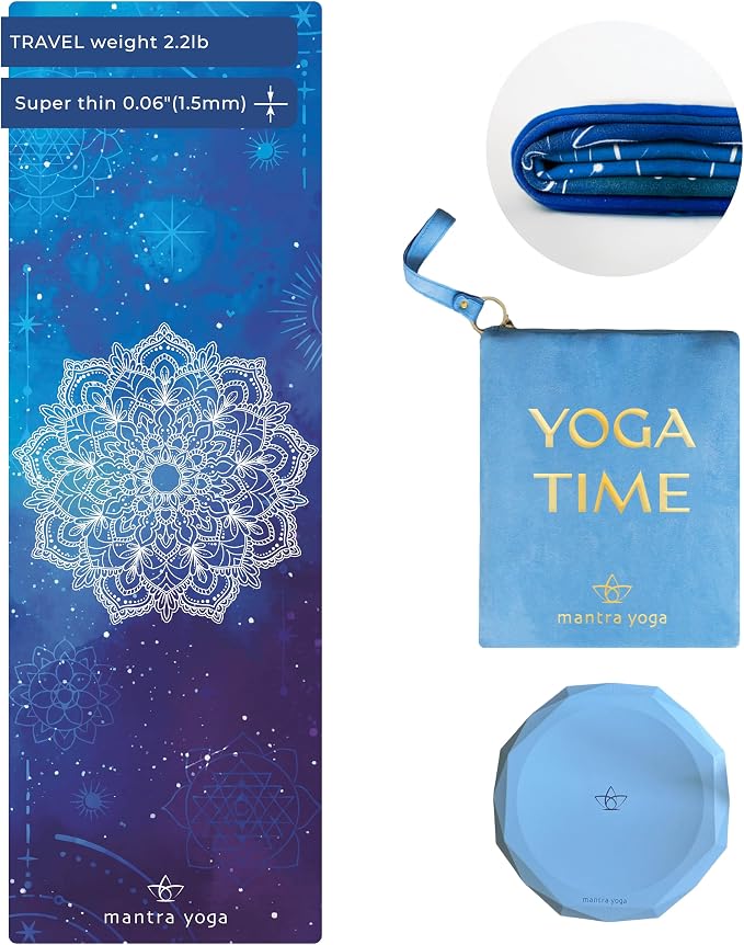 Mantra Yoga Travel PRO 1.5mm with Knee Pad - Foldable Fitness & Exercise Mat with Bag | Lightweight, Compact & Eco-Friendly | Non-Slip & Washable | For All Types of Yoga | 72" L x 24" W | 2.6 lbs