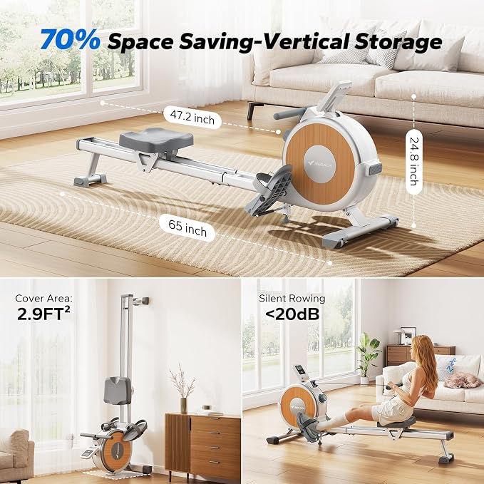 MERACH Rowing Machines for Home, Magnetic Rowing Machine with 16 Levels, Rower Machine of Quiet Resistance, Dual Slide Rail with Max 350lbs Weight Capacity, App Compatible