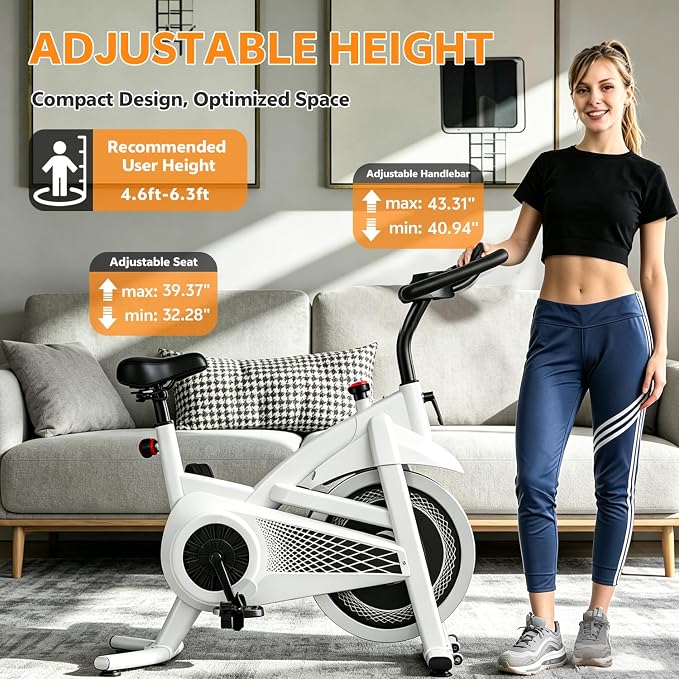 Exercise Bike Stationary Bike Indoor Cycling Bicycle for Home Gym Spinning Bike 300 lbs Weight Capacity Adjustable Seat/Handlebar for Office Cardio Workout