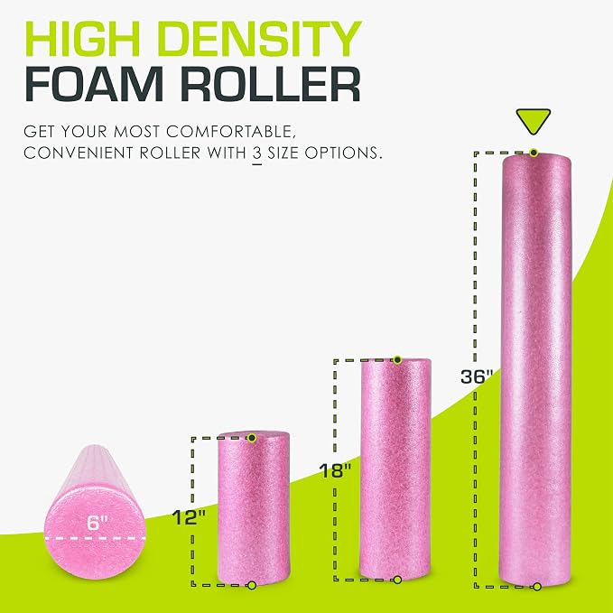 ProsourceFit High Density Foam Rollers 36 - inches long,Firm Full Body Athletic Massage Tool for Back Stretching, Yoga, Pilates, Post Workout Muscle Recuperation, Pink