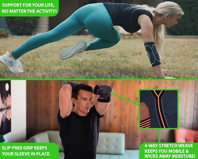 Kunto Fitness Elbow Brace Compression Support Sleeve (Shipped From USA) for Tendonitis, Tennis Elbow, Golf Elbow Treatment - Reduce Joint Pain During Any Activity!