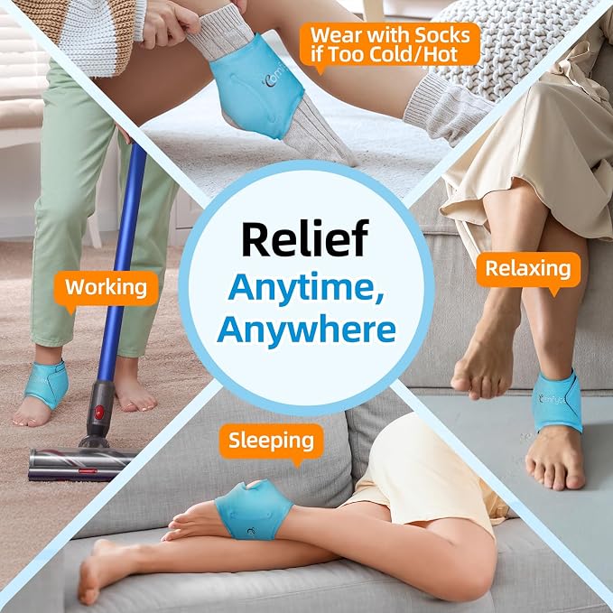 Comfytemp Ankle Ice Pack Wrap for Plantar Fasciitis, Foot Pain Relief, 1pcs | Gel Ice Packs for Injuries Reusable, FSA Eligible HSA, Hot Cold Compress for Swelling, Sprained Ankles, Men Women Gift, Blue